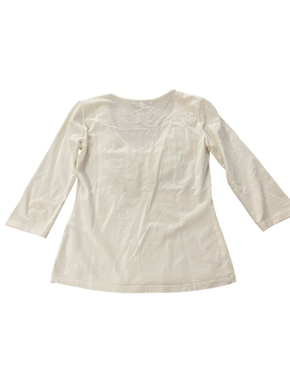 NWOT Anne Fontaine Cream V-Neck 3/4 Sleeve Top Ruched Floral Embellishments 93% - Picture 2 of 10